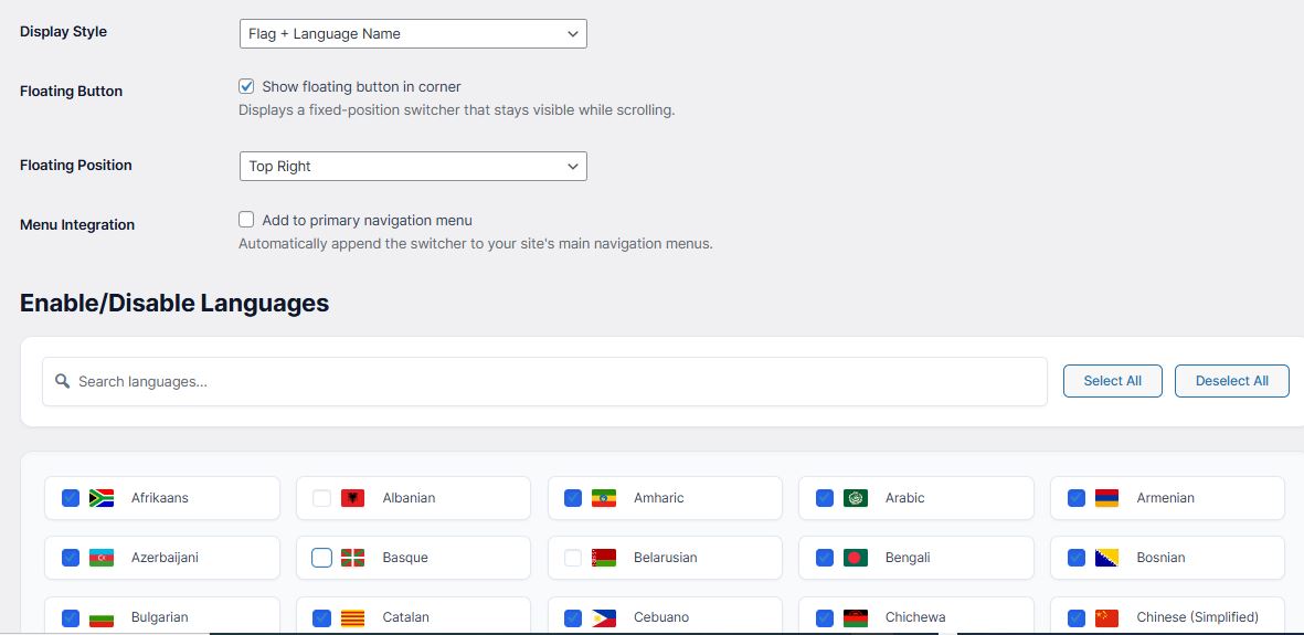 WordPress multilingual plugin language picker screenshot